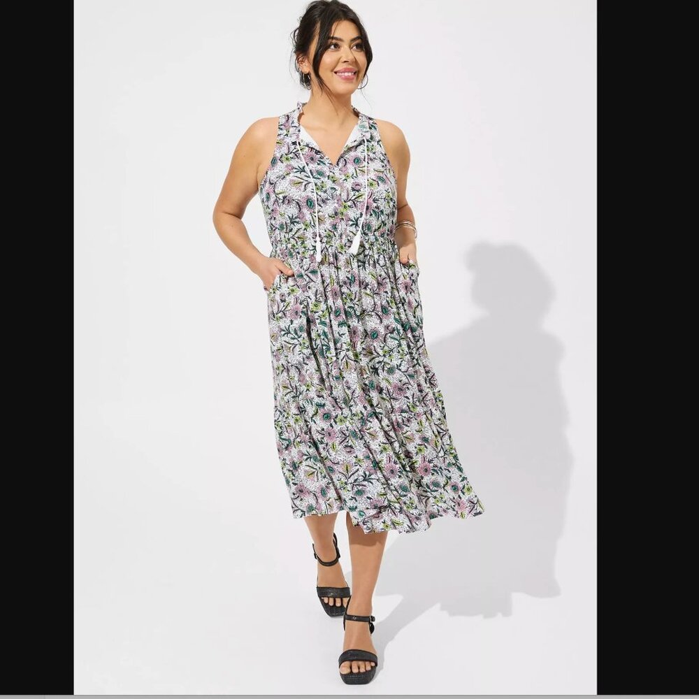 Torrid Midi Wash Gauze Tiered Floral Dress 2X